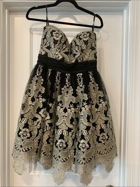 Chi Chi London Black Dress with Gold Lace Accents 8